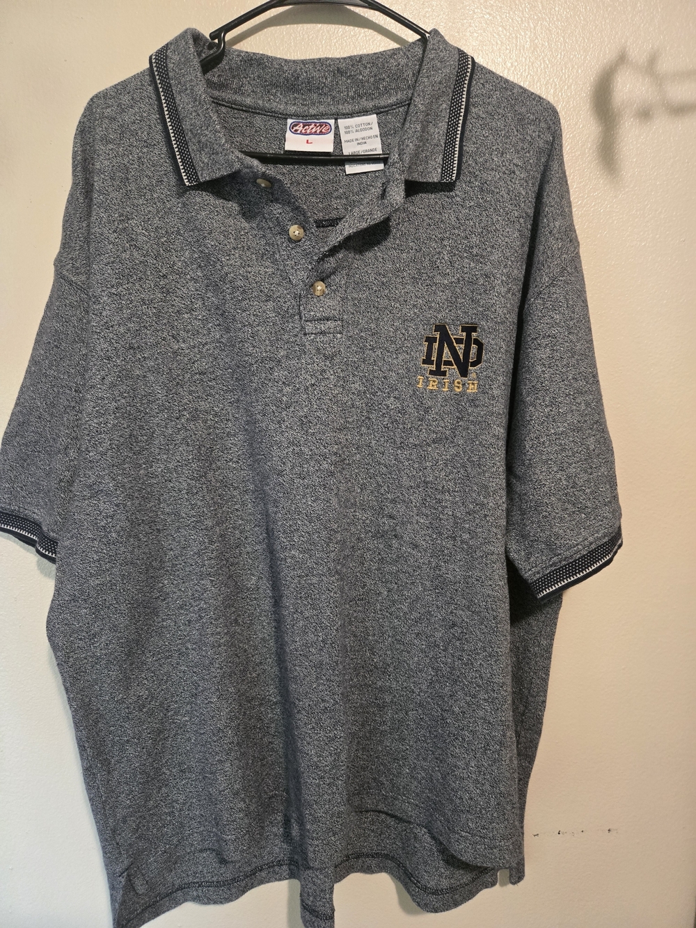 Vintage Active Large Gray Polo with Notre Dame Irish Chest Logo